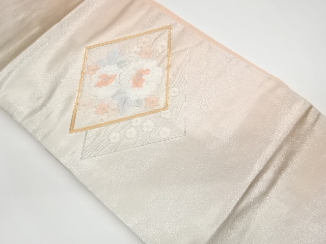 JAPANESE KIMONO / VINTAGE NAGOYA OBI / EMBROIDERY / RHOMBUS & FLOWERS